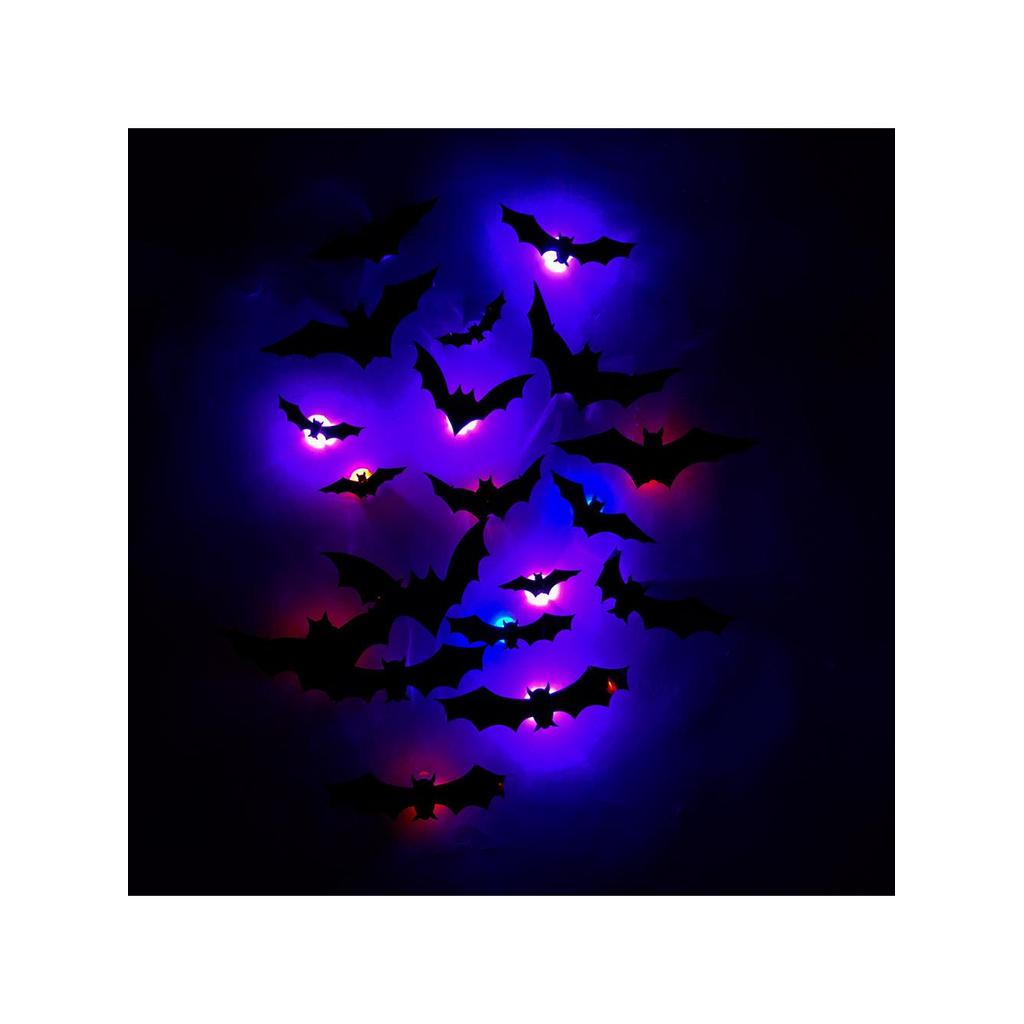 Halloween Horror decoração tridimensional LED Night Light luminoso morcego adesivos festa janela atmosfera vestir-se ade
