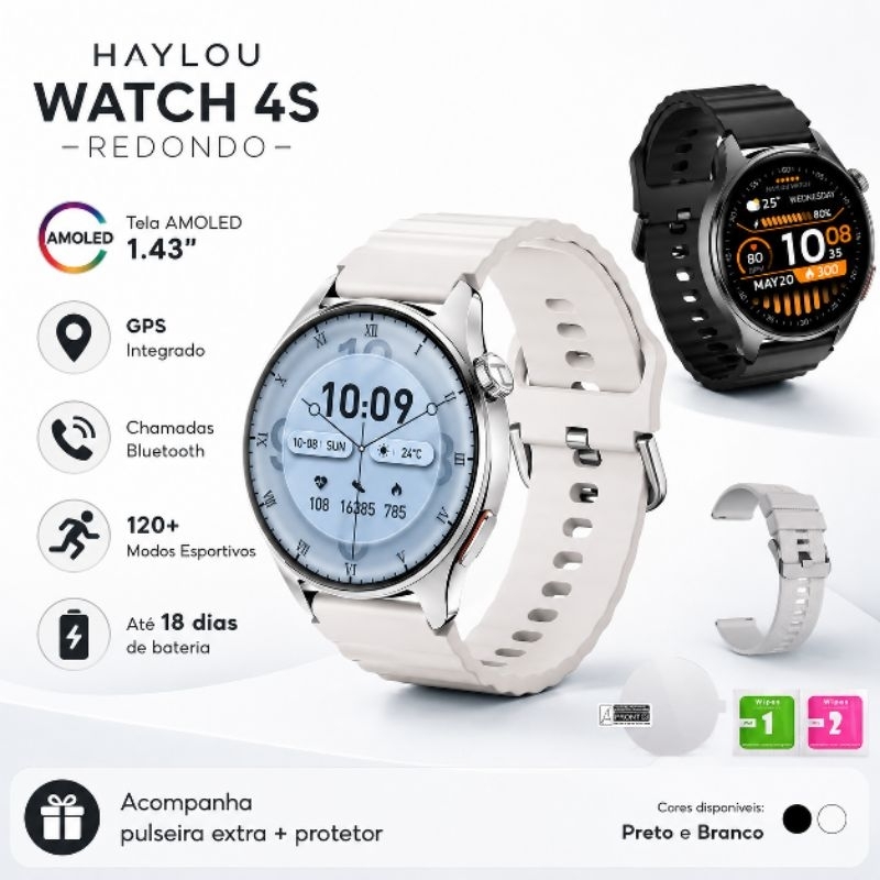 Smartwatch Haylou Watch 4S AMOLED GPS Integrado Chamadas Bluetooth Android iPhone IP68 Original