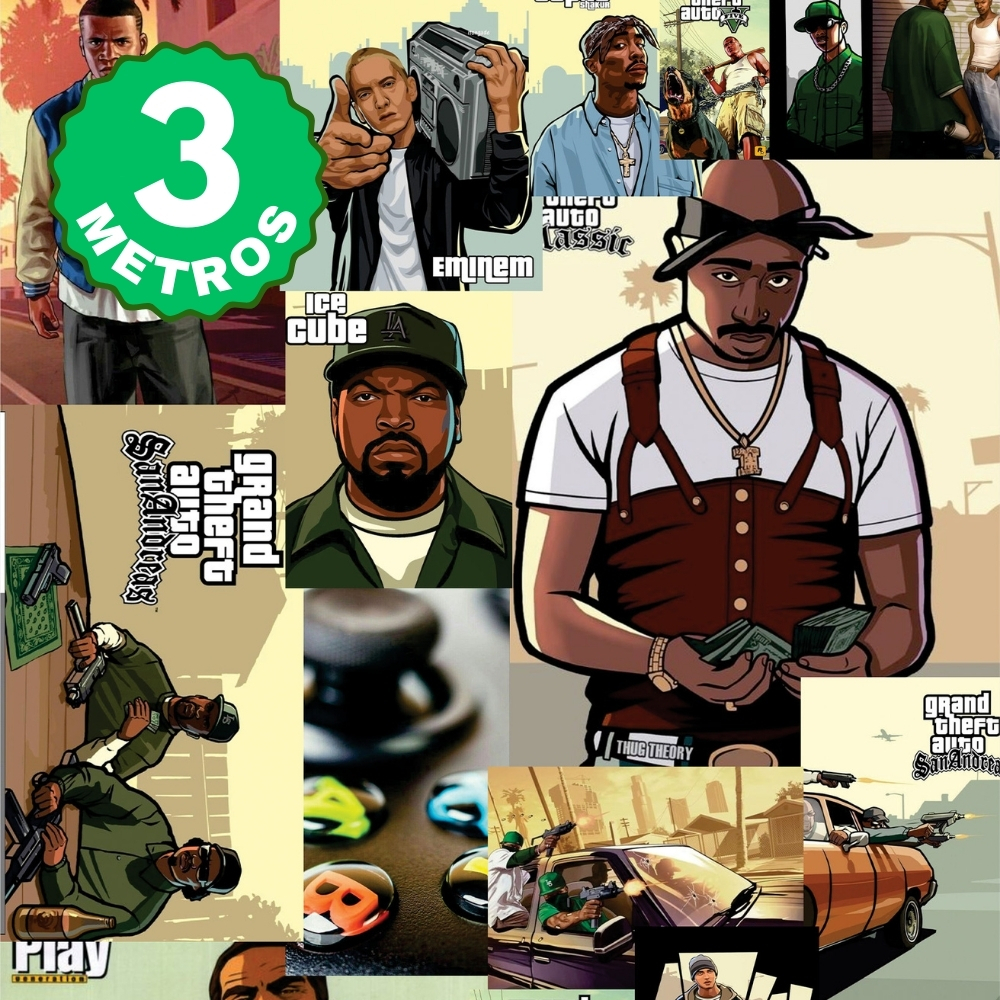 Papel de Parede Adesivo Auto Colante GTA Vários Modelos Quadrinhos Coloridos Lavável 3 Metros