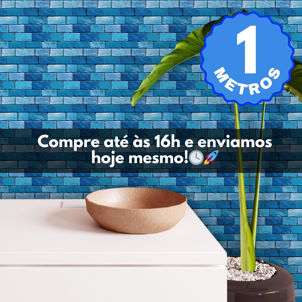 Papel de Parede Adesivo Auto Colante Lavável Tijolinho Azul Piscina Tijolo Rolo de 1 Metro x 40 CM