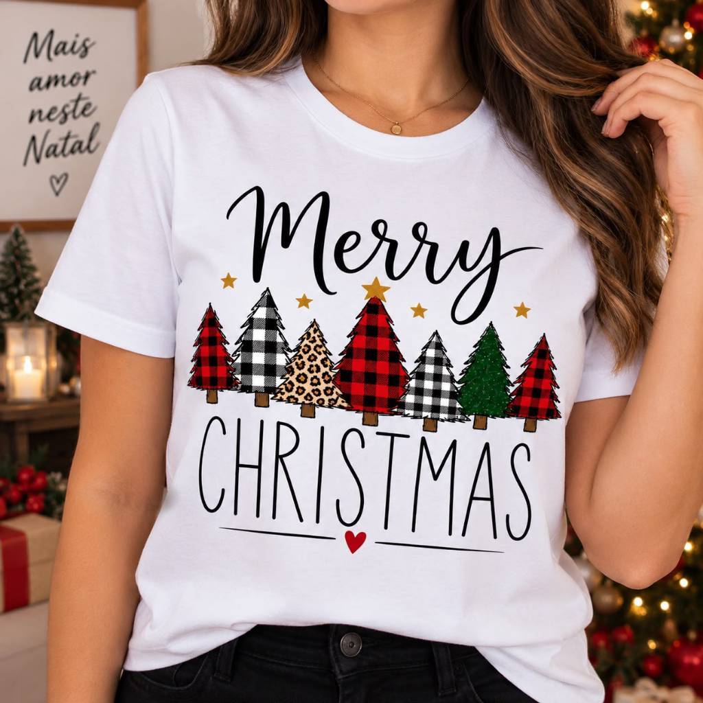 Camiseta 100% Algodão Personalizada Natal Familia Merry Christmas