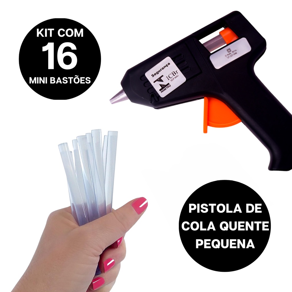 Kit Pistola Cola Quente Bivolt 10w C/ 16 Mini Bastões Tubo