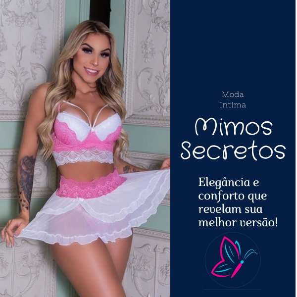 Conjunto Lingerie Algodão Doce Com Saia - 3 Peças