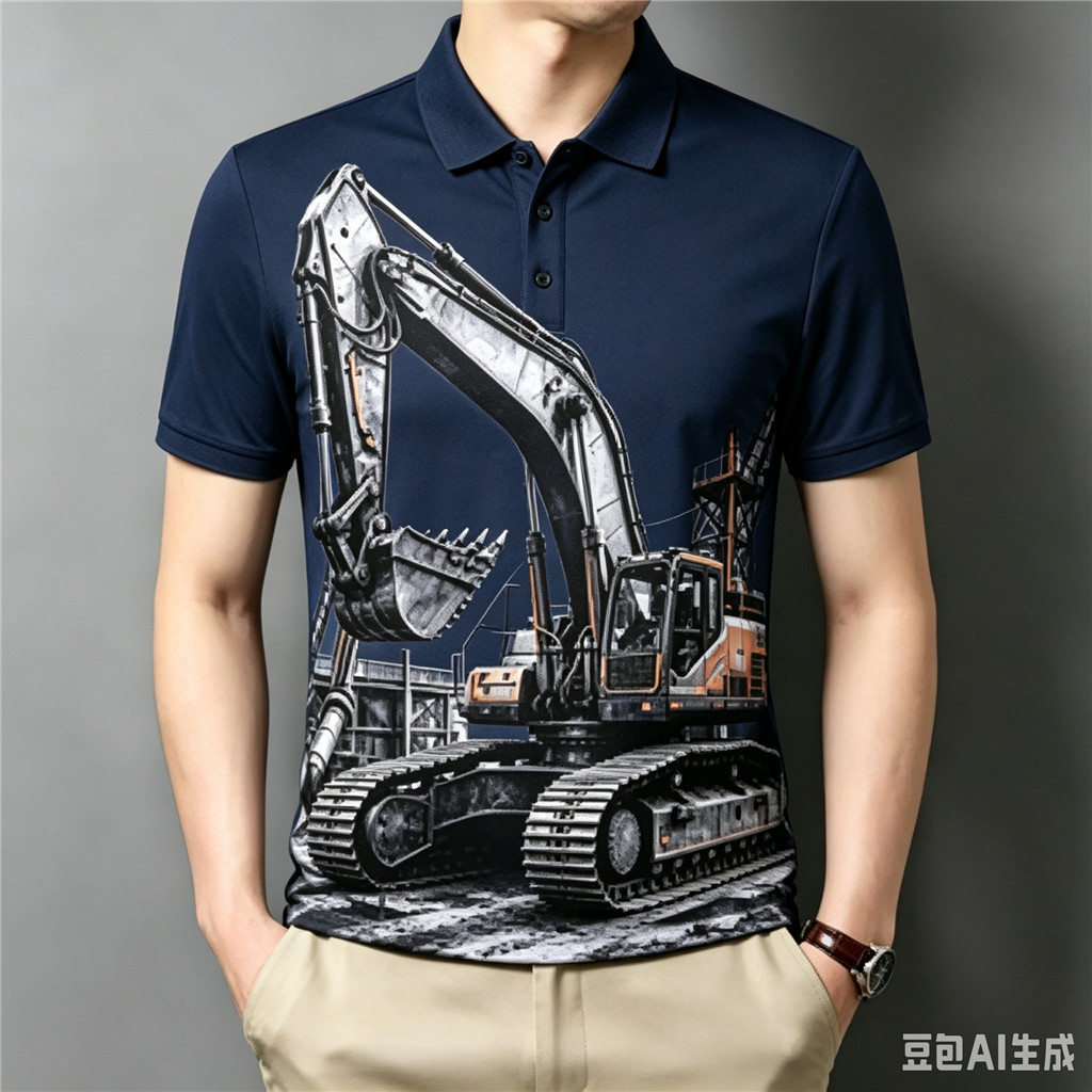 Camisa Polo Masculina De Manga Curta Deslumbrante Heavy Digger Machinerys Estampa Gráfica Tops Casuais Para Viagens Diár