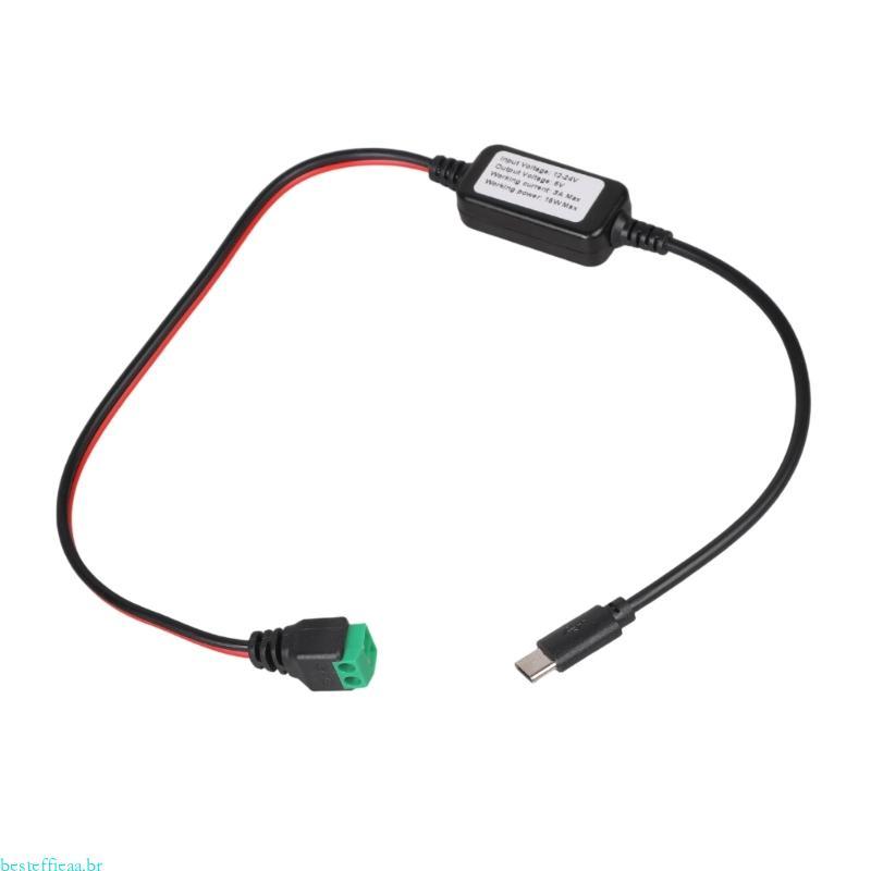 besteffie 2 Pinos Para USB C Macho Cabo De Carregamento DC12V 24V Step Down Adaptador De Alimentação 5V 15W