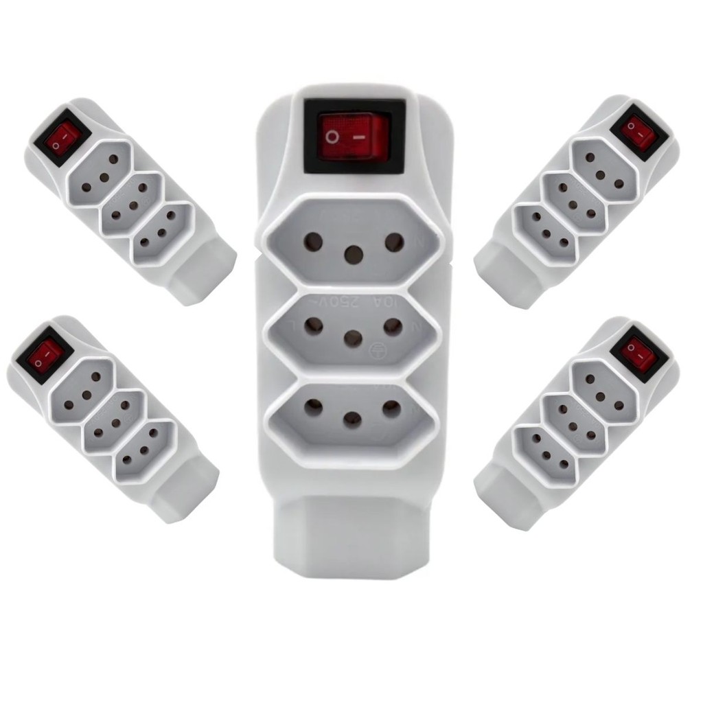 Oferta com 5 Adaptador Benjamin 4 Saídas 10a Bivolt C/ Interruptor