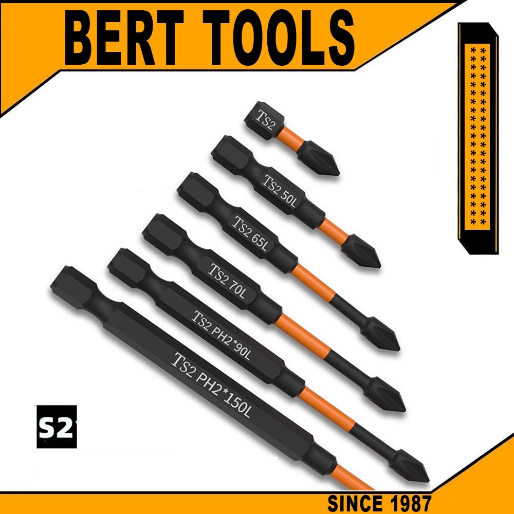 Um Conjunto De Bits De Chave De Fenda Magnética PH2 , Cabeças Sextavadas De Aço S2 De Alta Dureza Resistente A Impactos