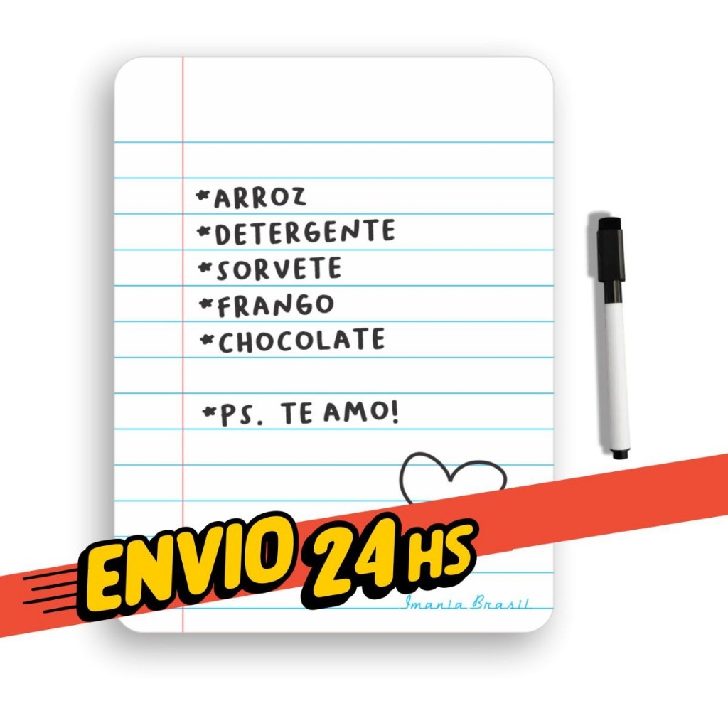 Ímã Lousa Planner Magnética 19x25 Com Caneta Escreve Apaga Lembrete para Geladeira