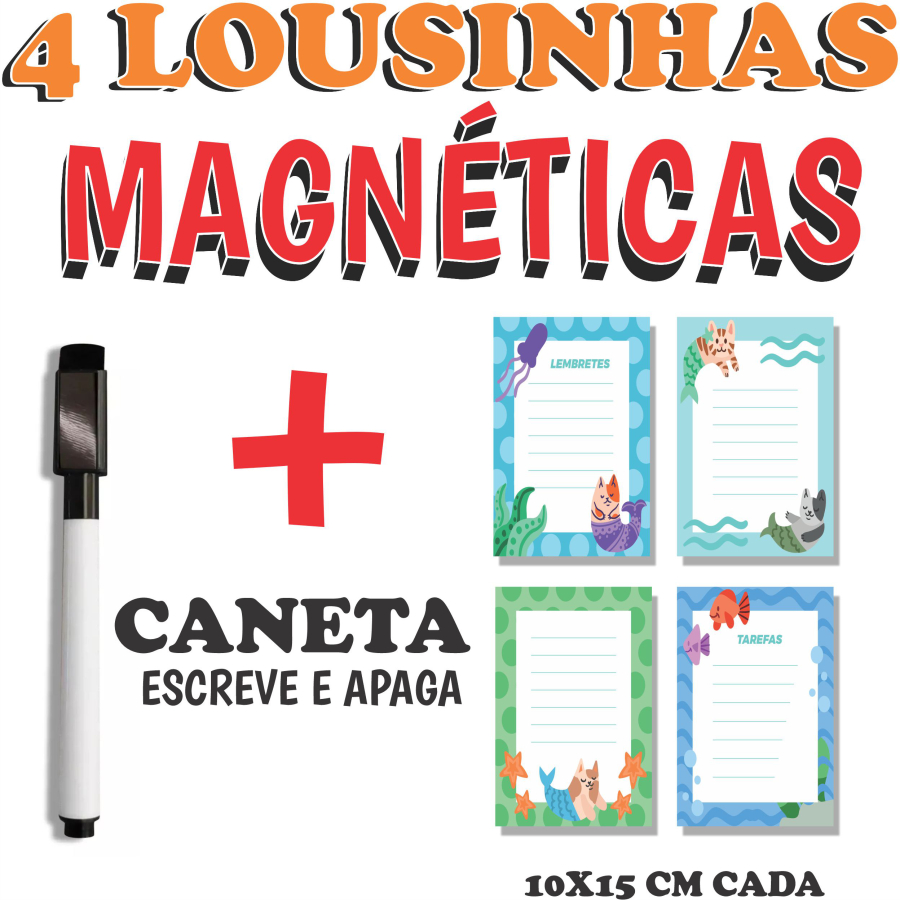 Kit 4 Lousa Magnético Quadro Branco Bilhete Recado Anotações PARA GELADEIRA APAGA FÁCIL