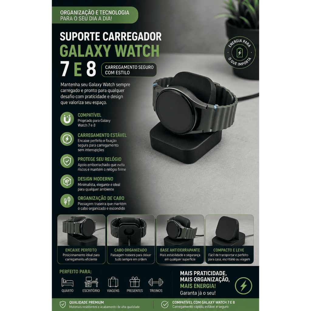 Suporte para base de carregamento Samsung Galaxy Watch 7 e 8