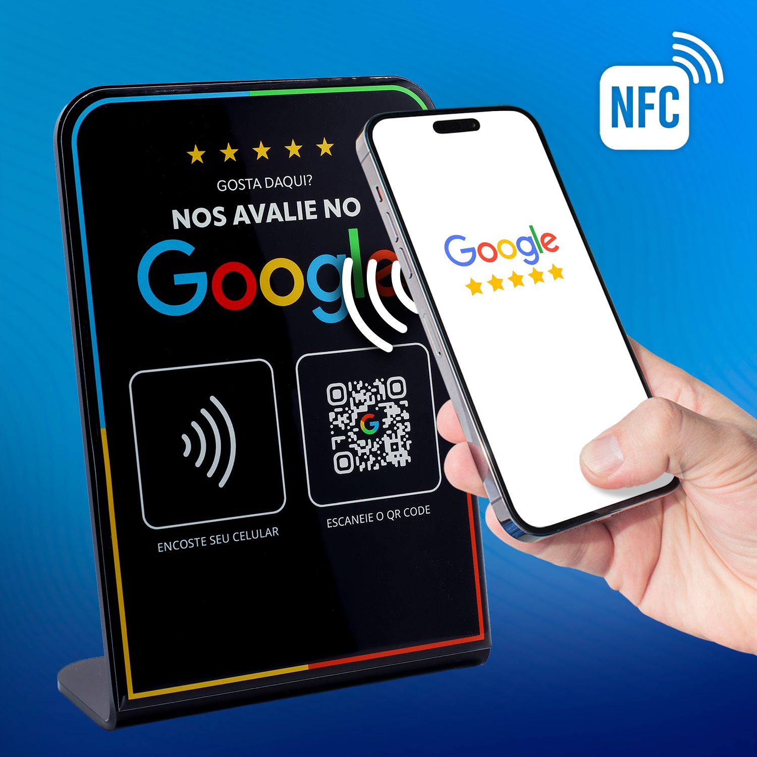 Plaquinha de Avaliação Google com NFC e QR Code