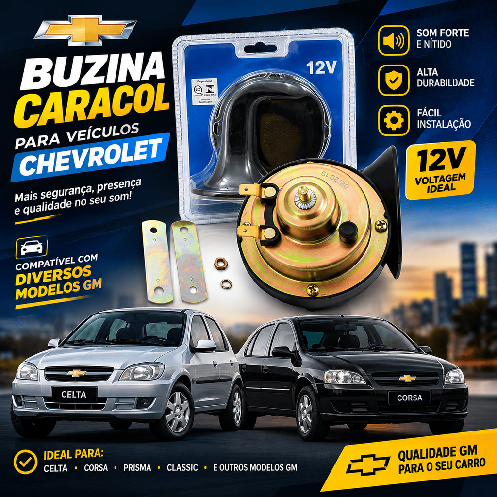 Buzina Caracol GM 2 Terminais Som Alto Original 12v Chevrolet CELTA, CORSA, PRISMA, ONIX, MERIVA, MONTANA