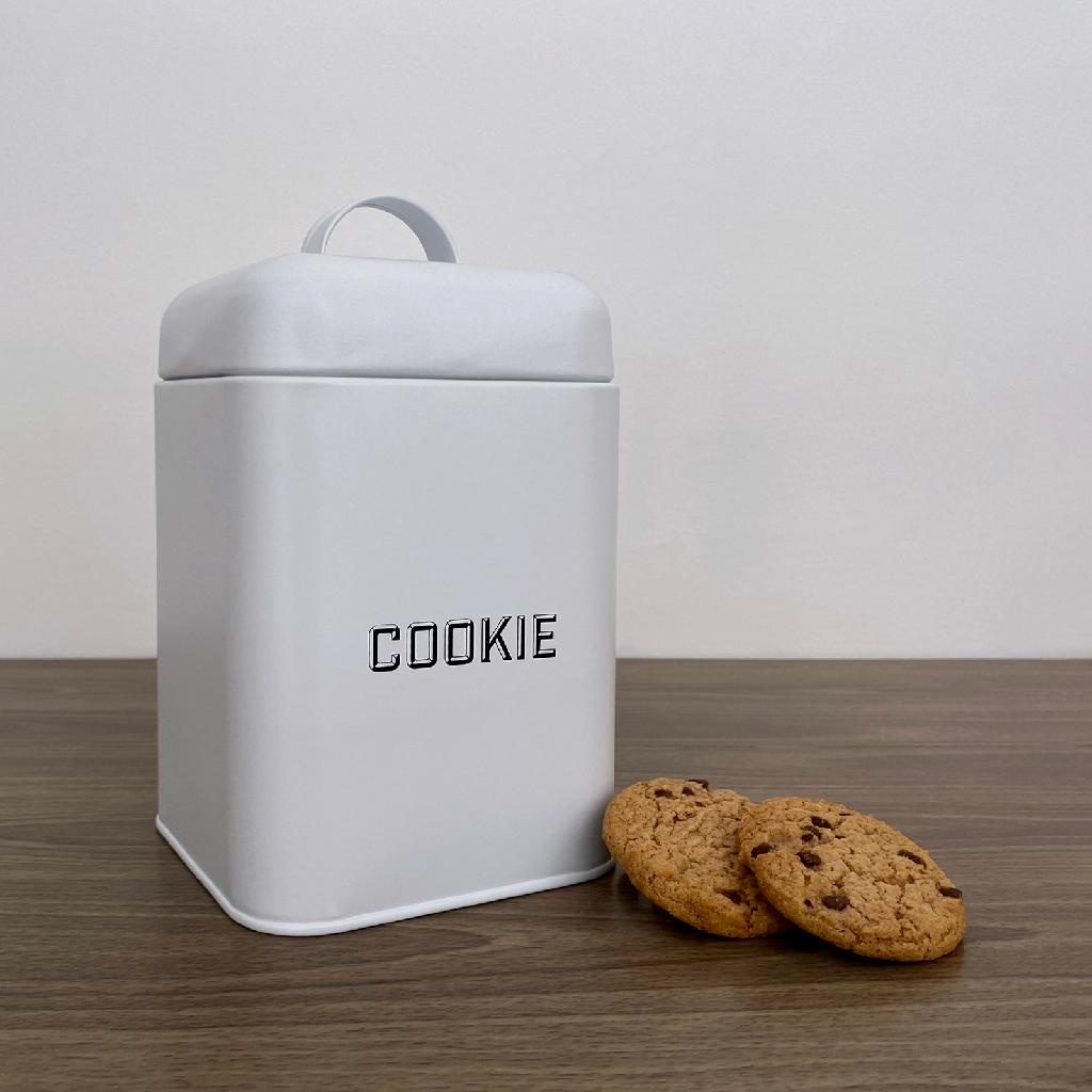 Lata de Biscoito Cookies Quadrada Retrô Branca Metal Alça