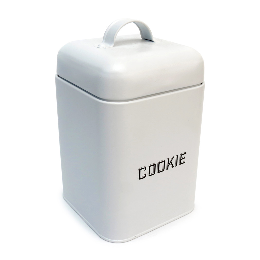 Lata de Biscoito Cookies Quadrada Retrô Metal Alça - Branco