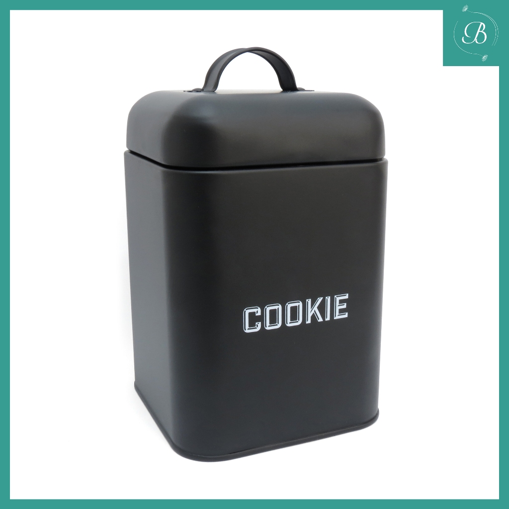 Lata de Biscoito Cookies Quadrada Retrô Preta Metal com Alça - NH