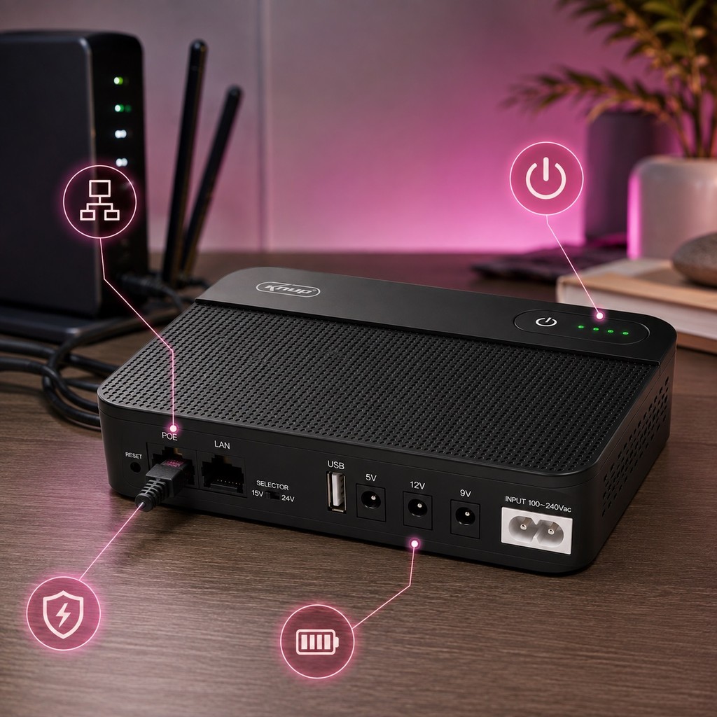 Mini Nobreak DC Knup KP-TC44 10400mAh 18W PoE para Roteador Modem Câmera IP USB