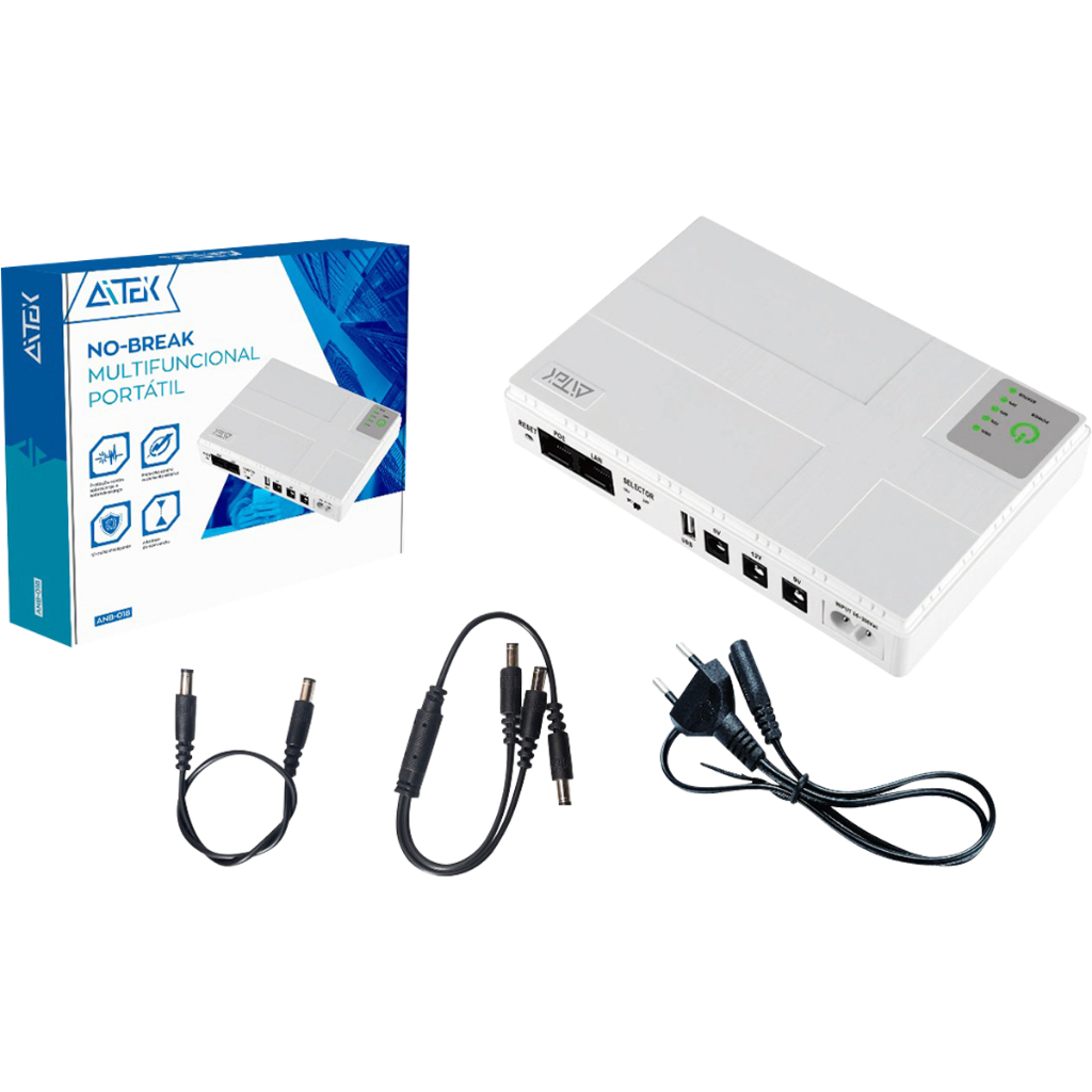 Mini No break portátil multifuncional ANB-018 10400mAh Saídas USB 5V DC 9V 12V POE 15V 24V Powerbank