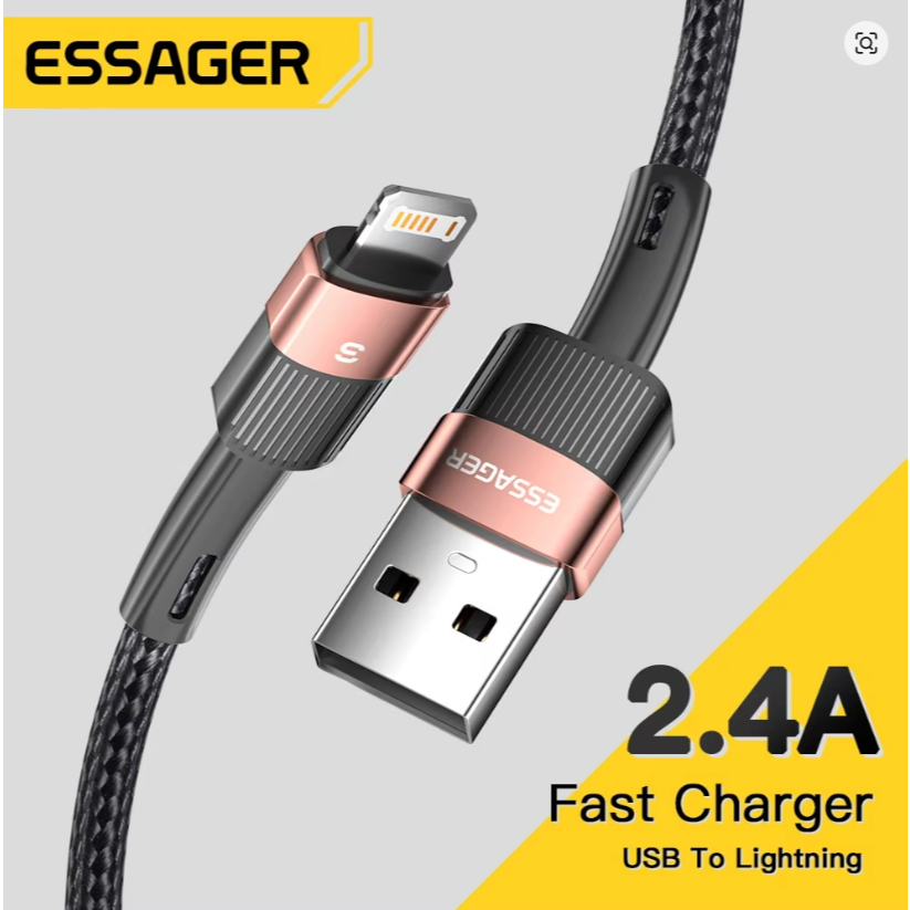 Essager-Cabo de Carregamento Rápido USB para iPhone,  2.4A, iPhone 11, 12, 13 Pro Max, Mini, Xs, Xr,