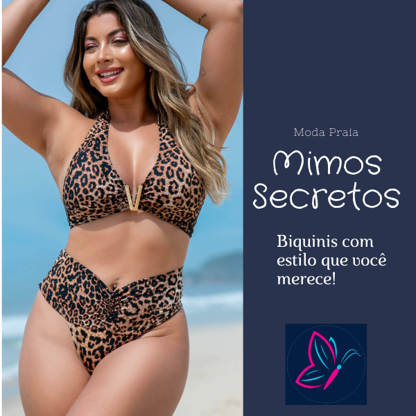 Conjunto Biquíni Bojo Aro V e Calcinha Efeito Lipo Onça