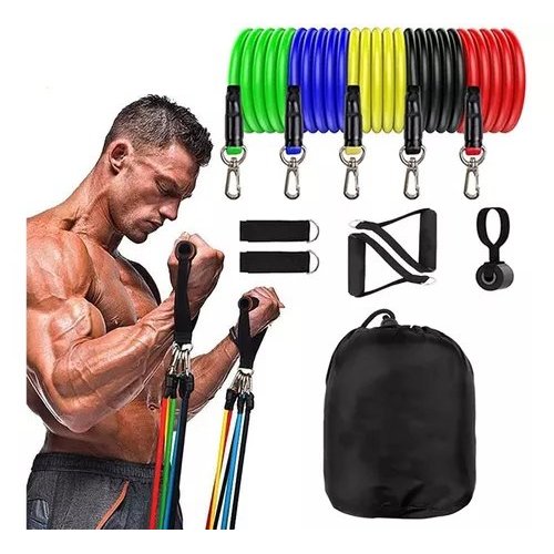 Kit Elástico 11 peças Treino Crossfit Adutor Exercícios Casa