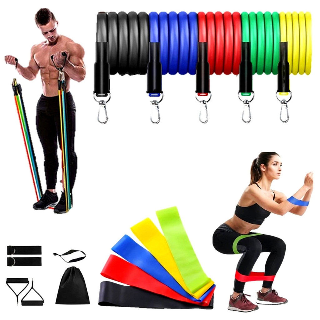 Kit 11 Itens Extensor Elástico Treino Em Casa + 5 Mini Band Exercícios Fisioterapia Ditap Variedades