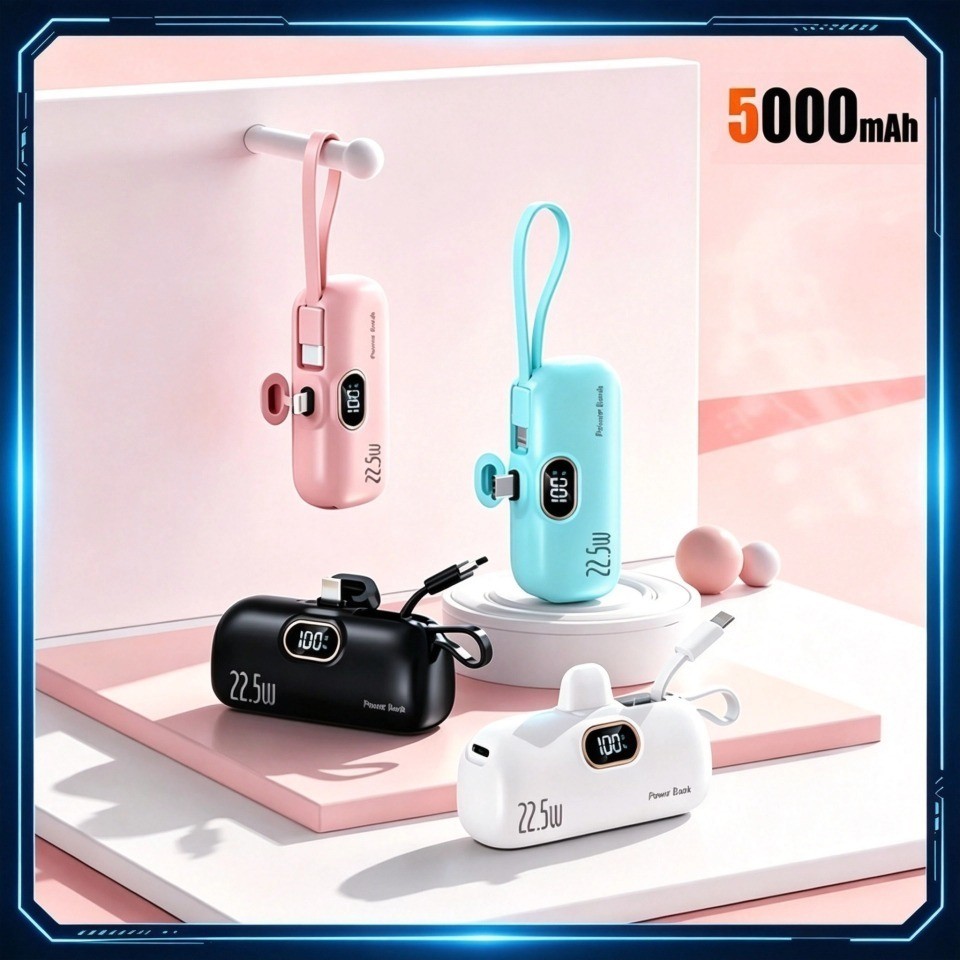 Mini Power Bank 22.5W carregador portátil 5000 mAh Creative Capsule Compativel Type-C
