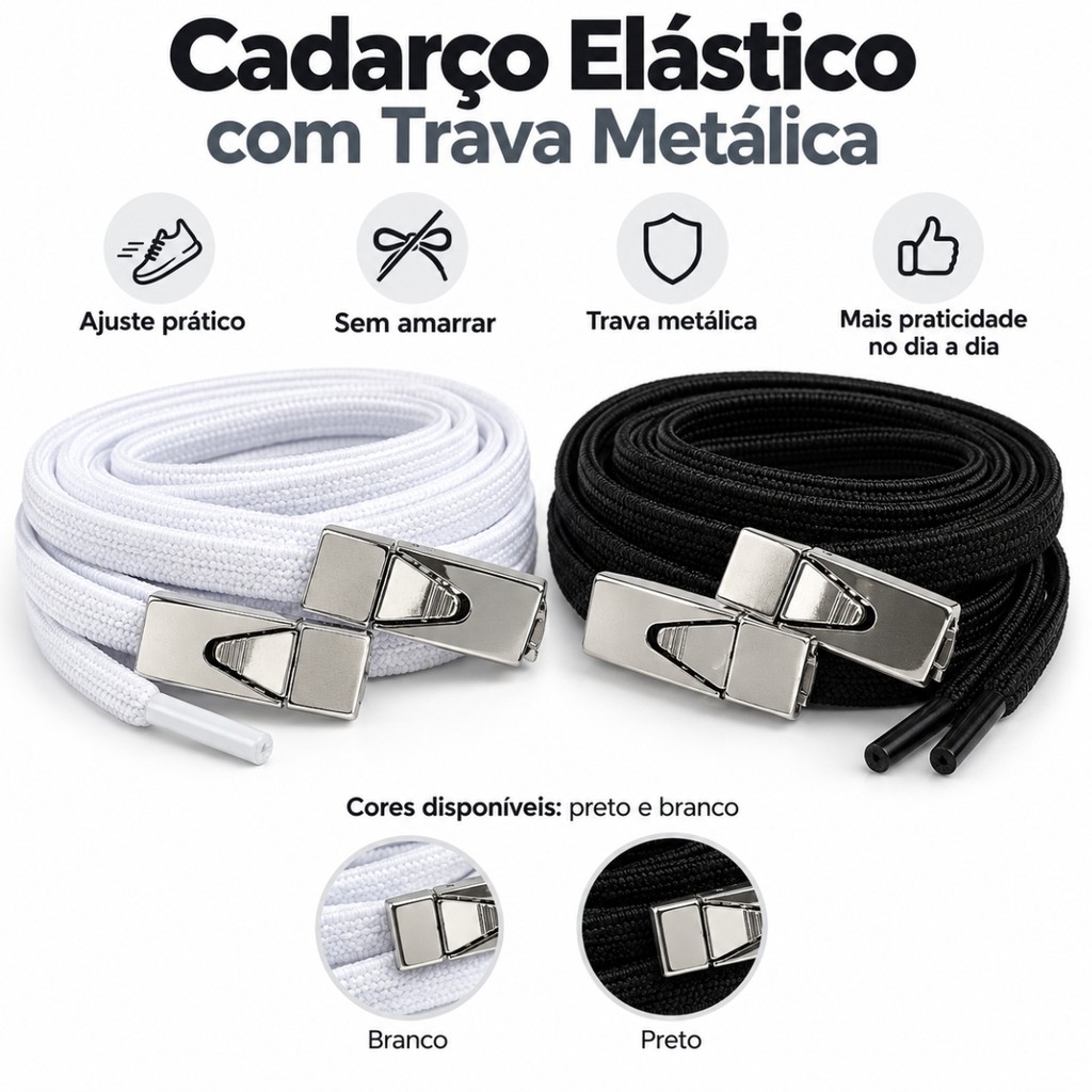 Cadarço com Fecho Trava Metálico de Pressão em Liga de Zinco Shoelace Buckle No Tie para Tênis Sapatos e Calçados