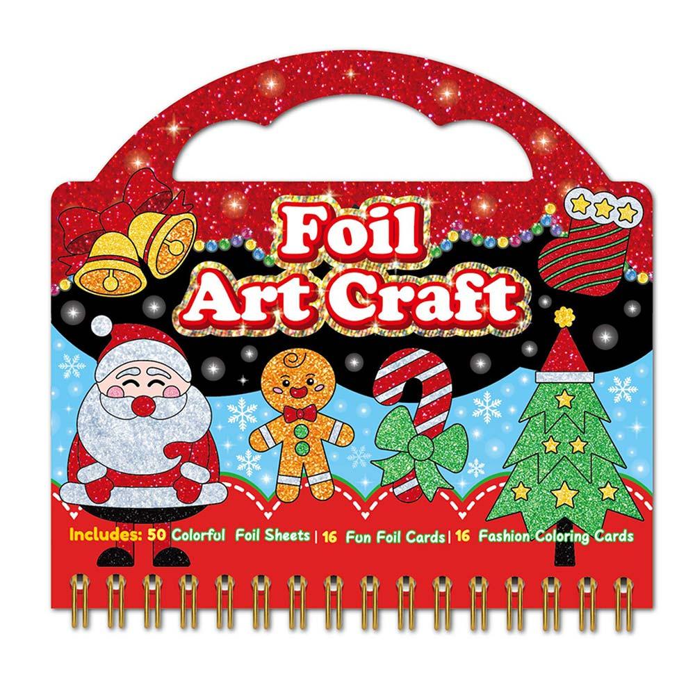 Christmas Foil Art Craft Kit, DIY Handmade Activity Set with Foil Sheets, Foil Cards and Coloring Cards for Kids