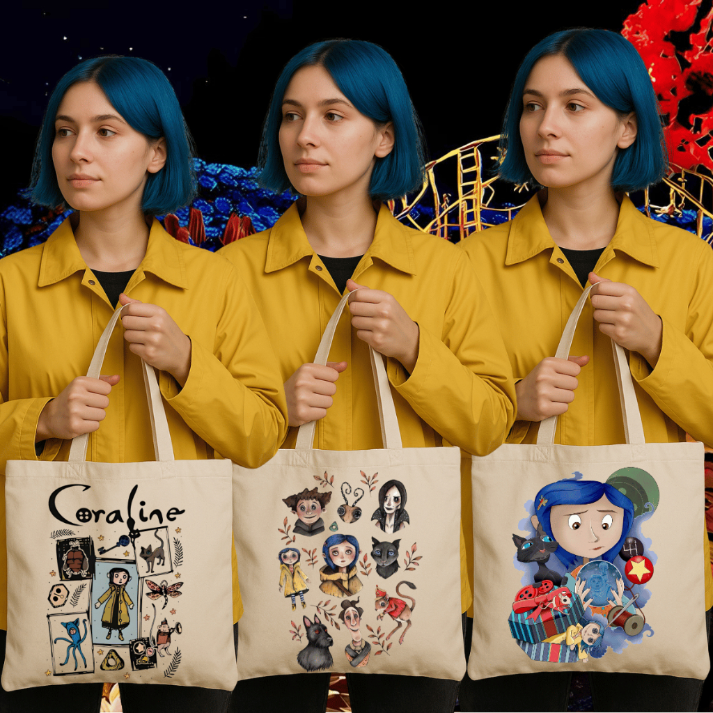 Kit Camiseta + Ecobag Coraline Filme Fantasia Personagens Animação Stop Motion