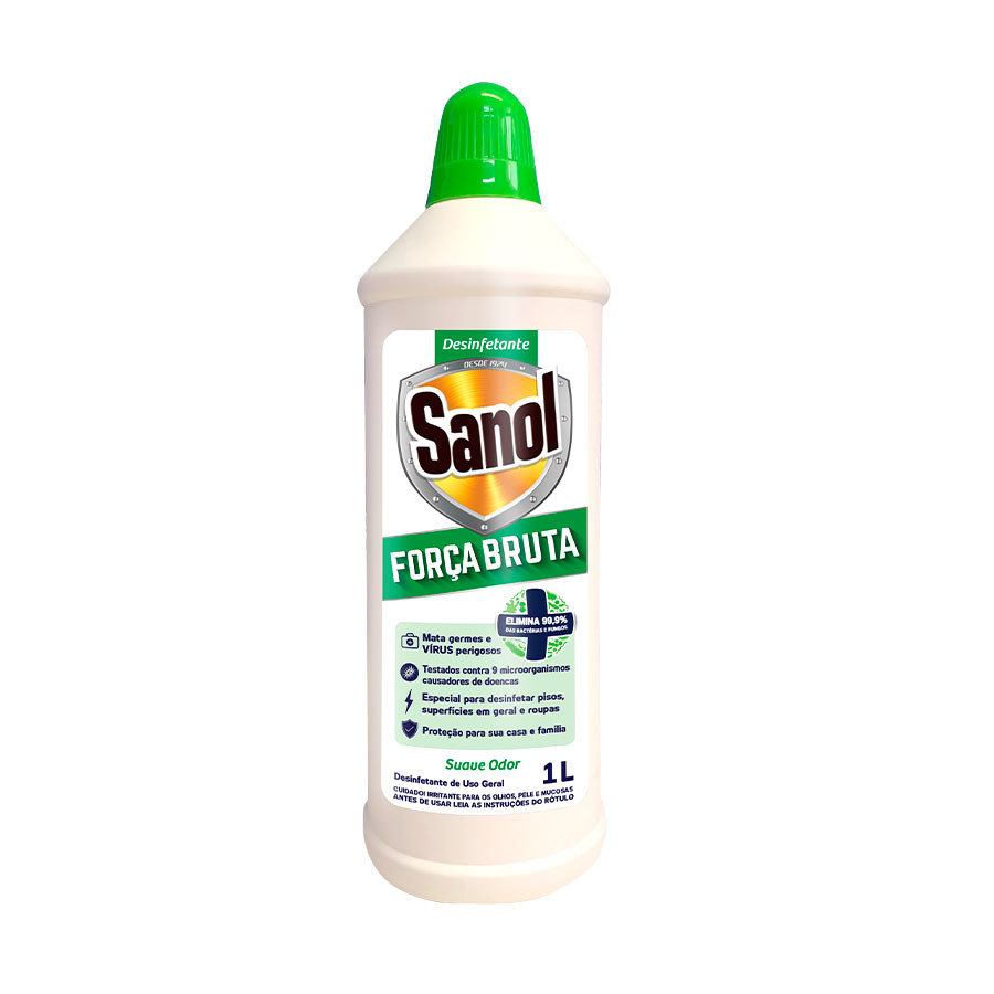 Desinfetante Sanol Força Bruta 1L - Mata Germes e Vírus Perigosos - Desinfecção Profunda de Pisos e Roupas