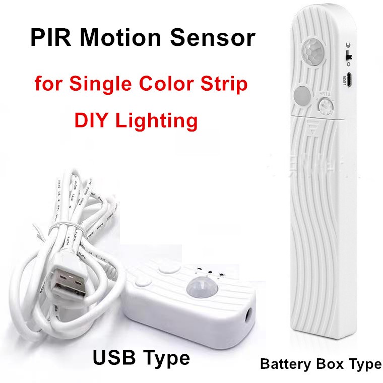 DC5V PIR Interruptor Sensor De Movimento USB Ou Bateria Alimentado Para Fita LED De Cor Única Sob O Armário Ligar/Desligar Na Cozinha Da Escada (Iluminação DIY)