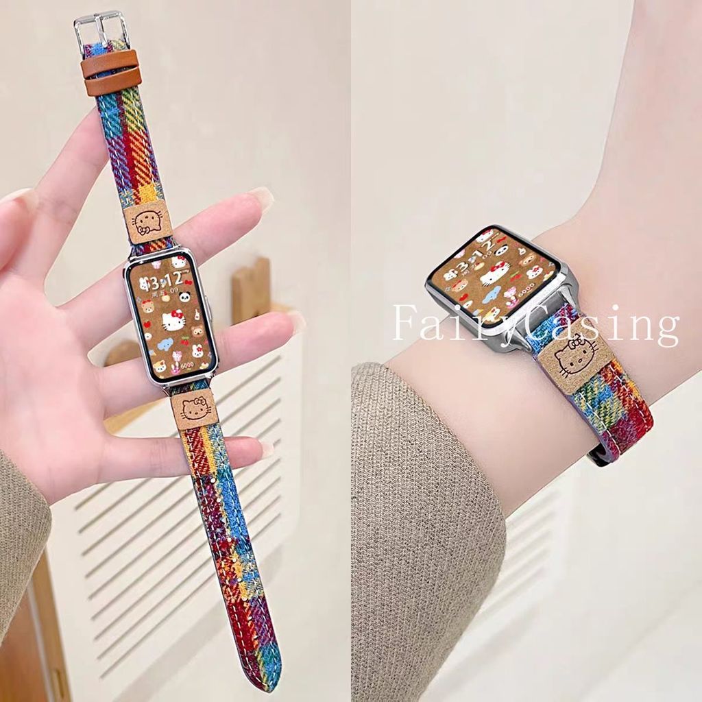 Pulseira De Couro Xadrez Para Huawei Band 11pro 10 9 8 Bonito KT Watch Fit 3 4 Pro