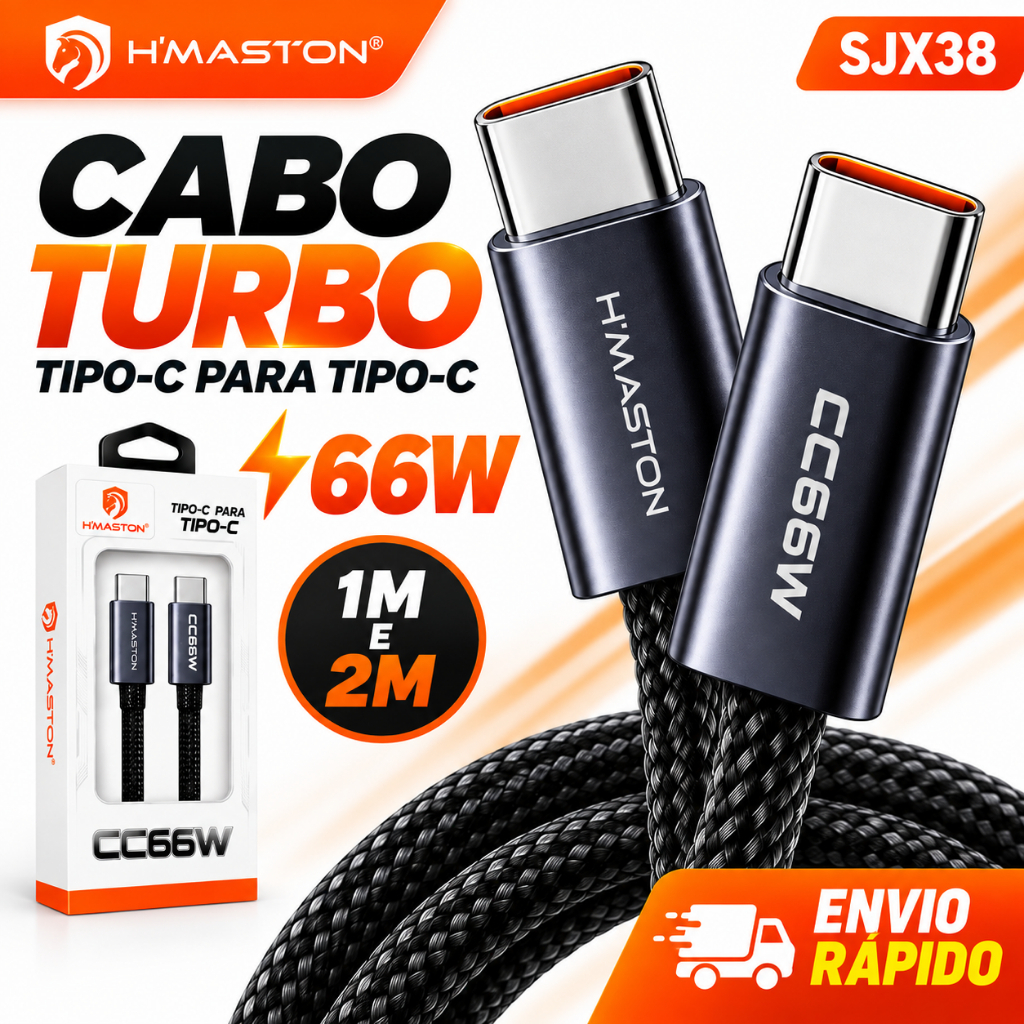 Cabo Carregador Turbo Usb-C Para Iphone 15 ao 17 Pro Max 1M e 2M Suporta 66W