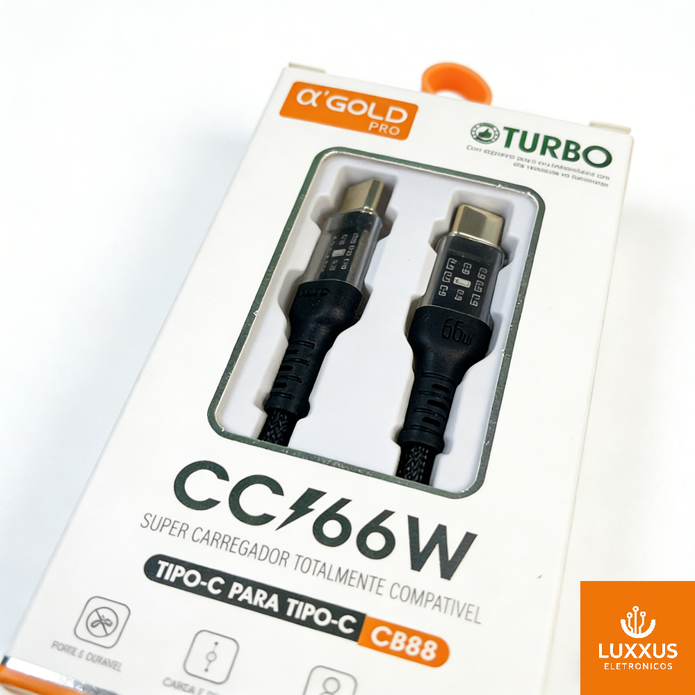 Cabo Turbo 66w Tipo-C para Tipo-C Revestido 1m Original A'Gold CB88