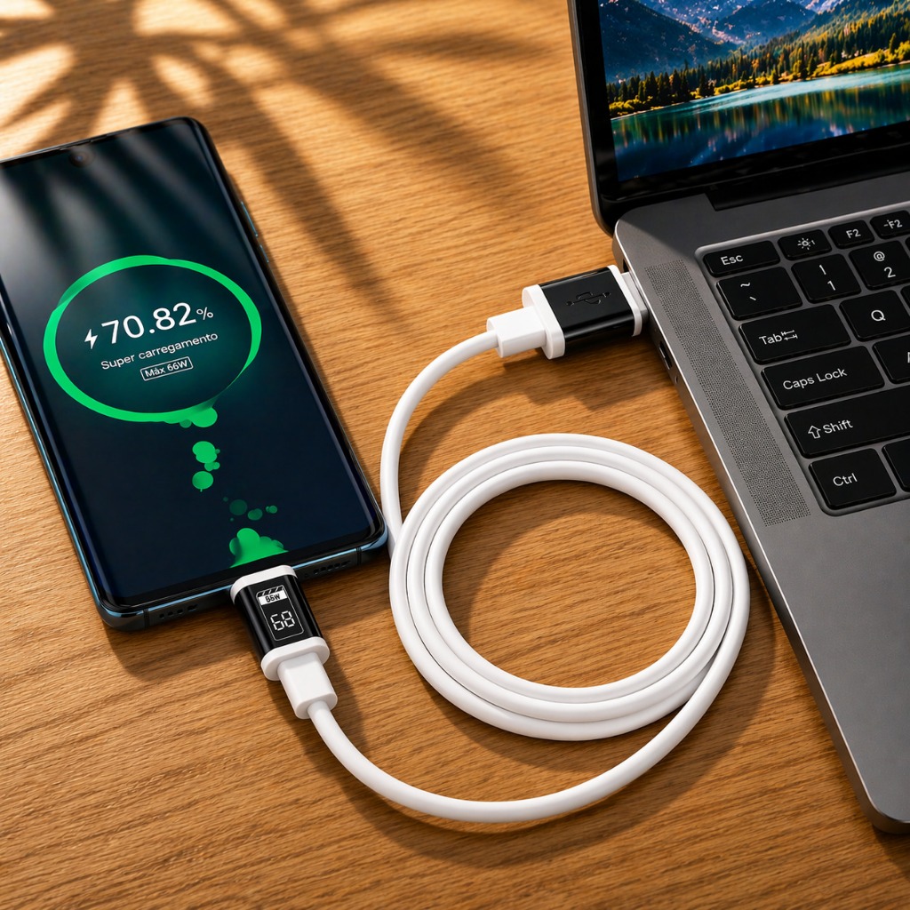 Cabo USB-A Tipo C Celular Tablet Notebook 66W Carregamento Transferência Dados Alta Velocidade 1,2M