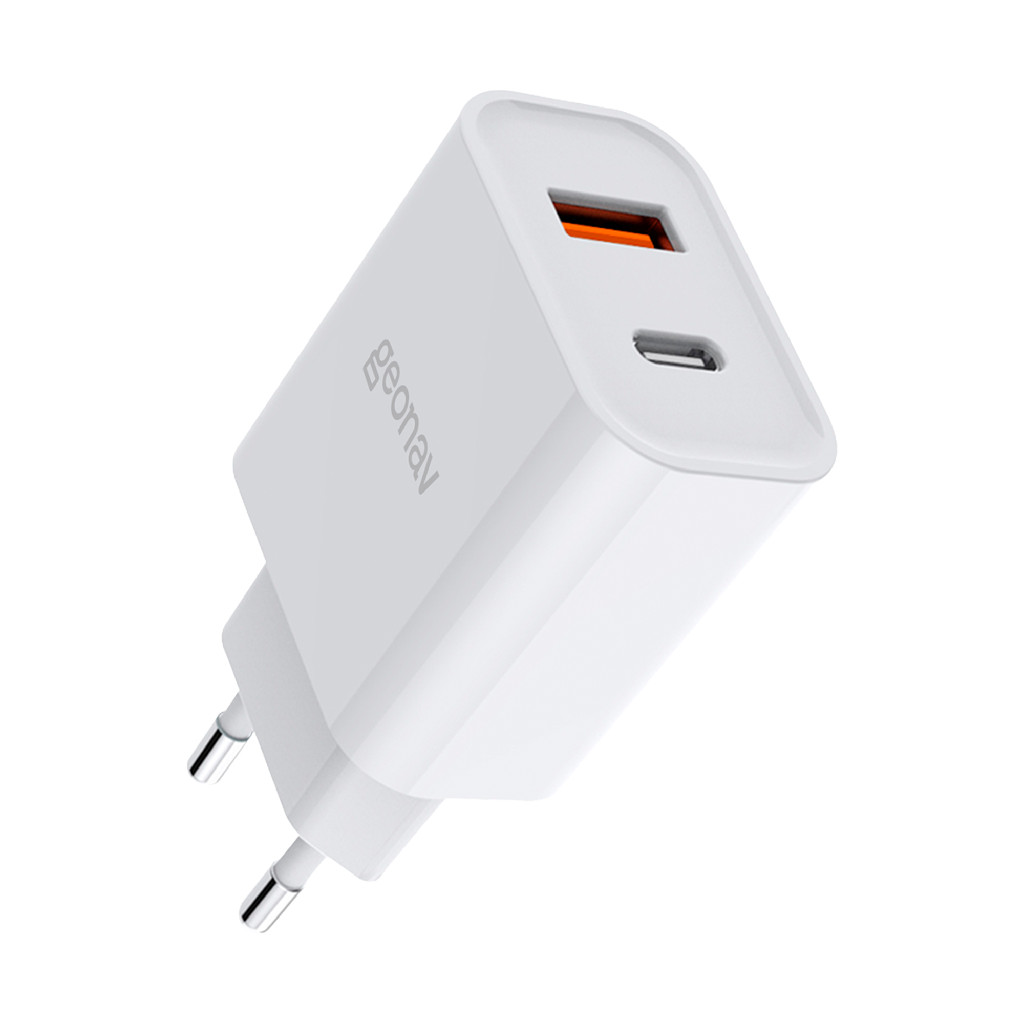 Carregador Ultrarrápido Duplo Power Delivery 20w Quick Charge 18w Ch20pdqc Geonav Branco