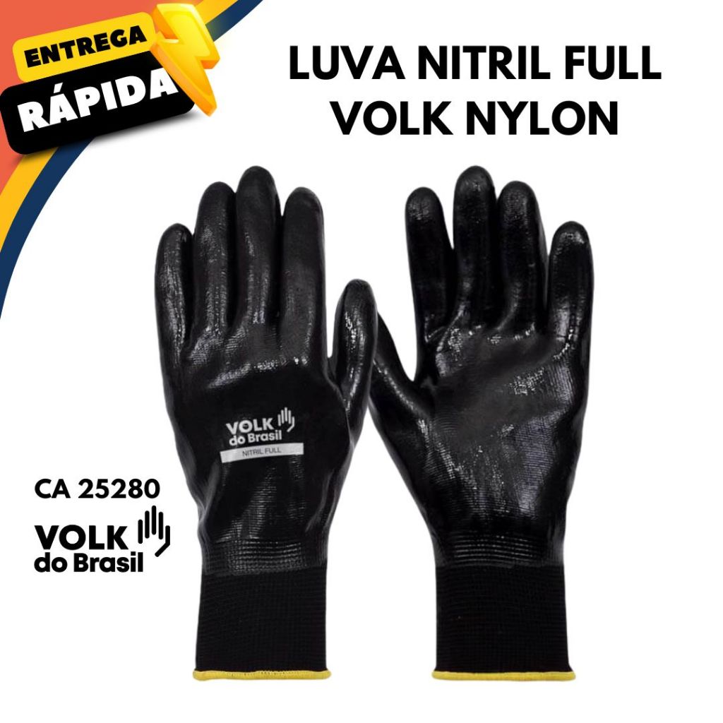 Luva Nitril Full Volk CA 25280 Proteção Química, Mecânica e Térmica Profissional