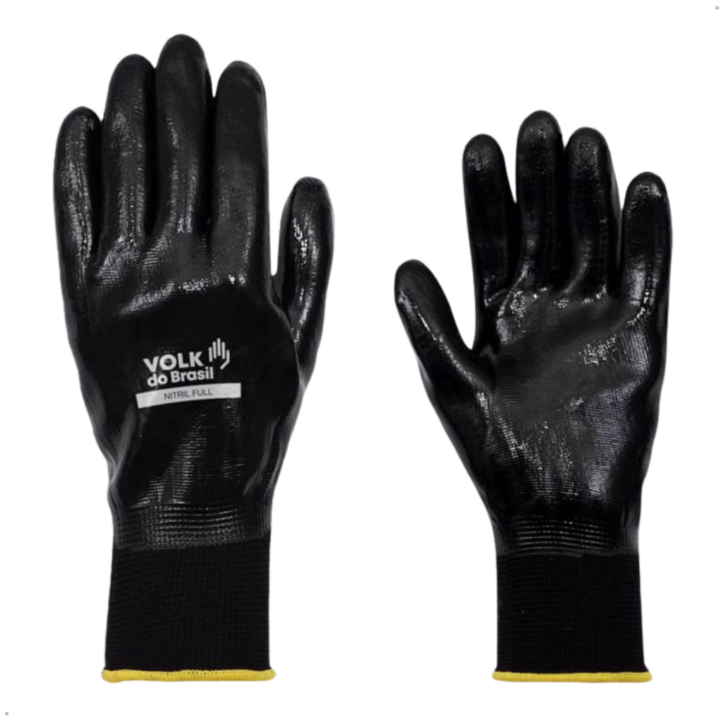 Luva Nitril Full Black Volk do Brasil CA 25280 EPI Revestimento Óleo Abrasão Corte Mecânico Proteção