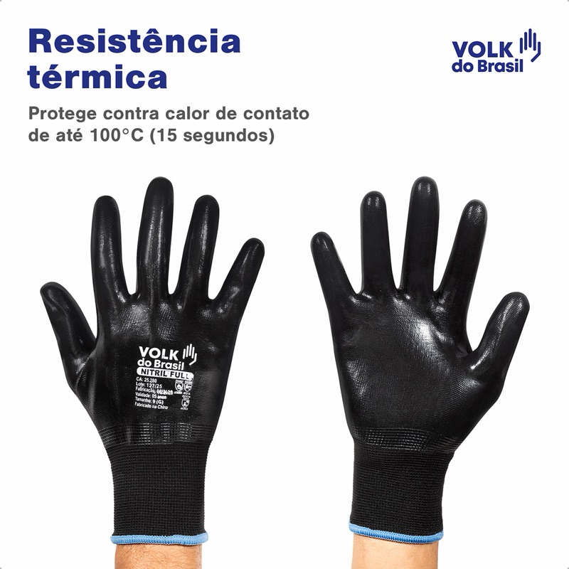 Luva Nitril Full Volk CA 25280 Preta com Alta Flexibilidade e Precisão de Movimento