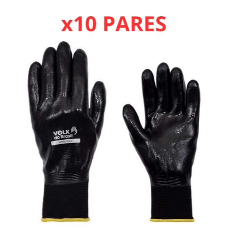 Kit 10 Luva Nitril Full Volk CA 25280 Luva Tatil Impermeável Banho Nitrílico Óleo Multitato Quimica