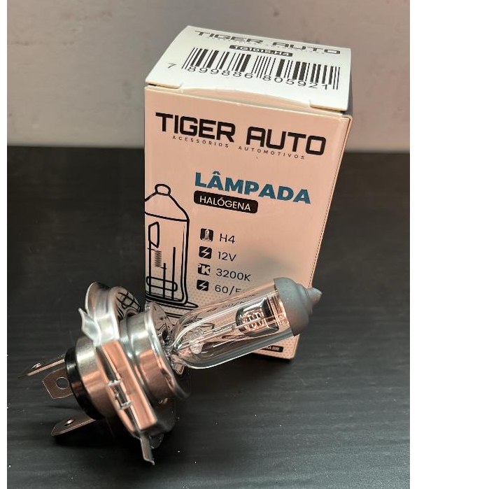 Lâmpada Halógena Tiger Auto H4 12V 60/55W 3200K | Farol Baixo/Alto Universal