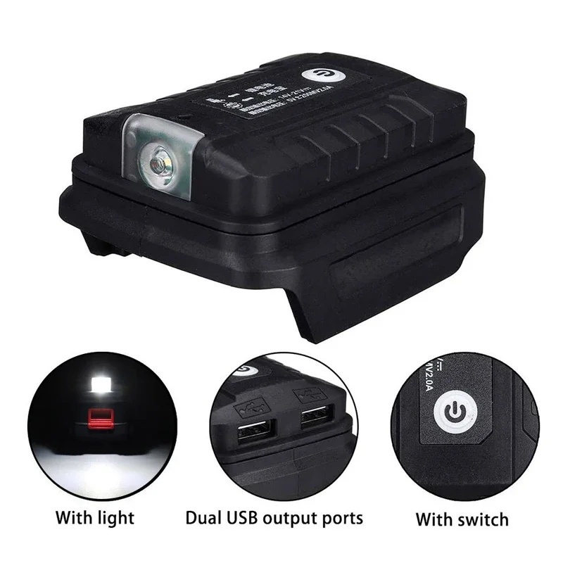 Para Makita 18V Com Adaptador De Bateria De Íon-Lítio De Carregamento Rápido USB Duplo Luz LED Portátil De Alimentação