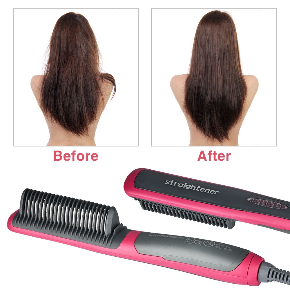 Escova Alisadora De Cabelo Elétrica 6 Níveis De Temperatura Cerâmica Íon Anti Frizz Portátil Bivolt