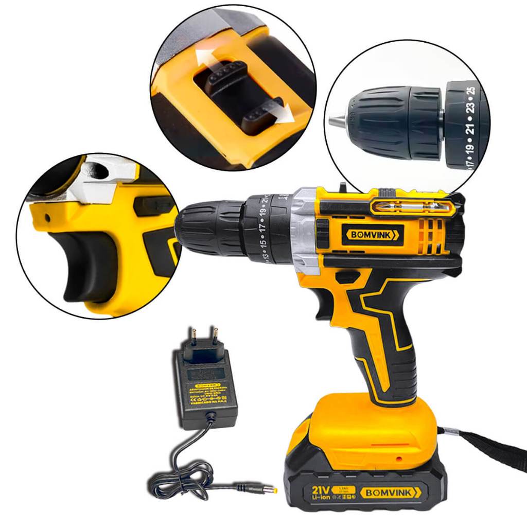 Parafusadeira Recarregável 21V com LED e Acessórios Parafusadeira Portátil com Bateria Íon de Lítio 21VParafusadeira Bat