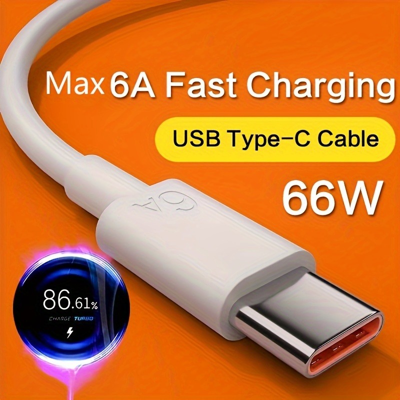 Cabo de Dados 6A TYPE-C Compatível com Huawei, Xiaomi, Vivo, Glory e Redmi, Cabo de Carregamento Rápido 1 Metro