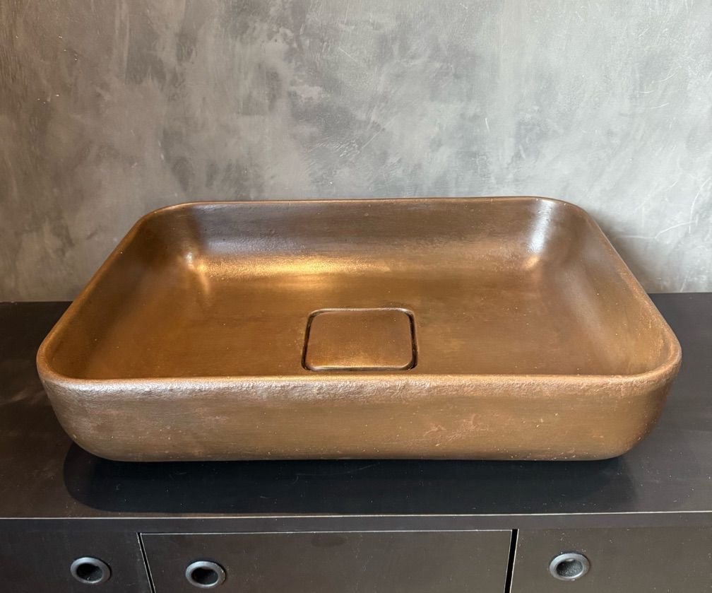 107 - Cuba de Banheiro em Concreto Rústica Efeito Madeira com Ralo Oculto 50x36x11 cm