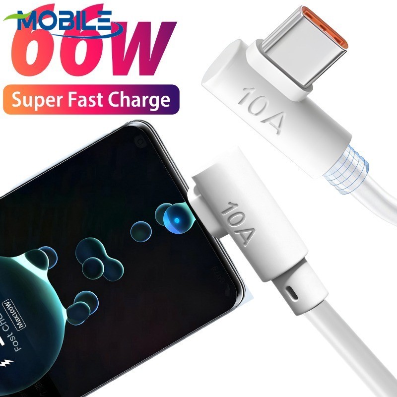 Cabo De Carregamento Tipo C Super Rápido De 66 W Com Conector Em Forma De L Para Huawei Xiaomi Honor , 4 Comprimentos 30