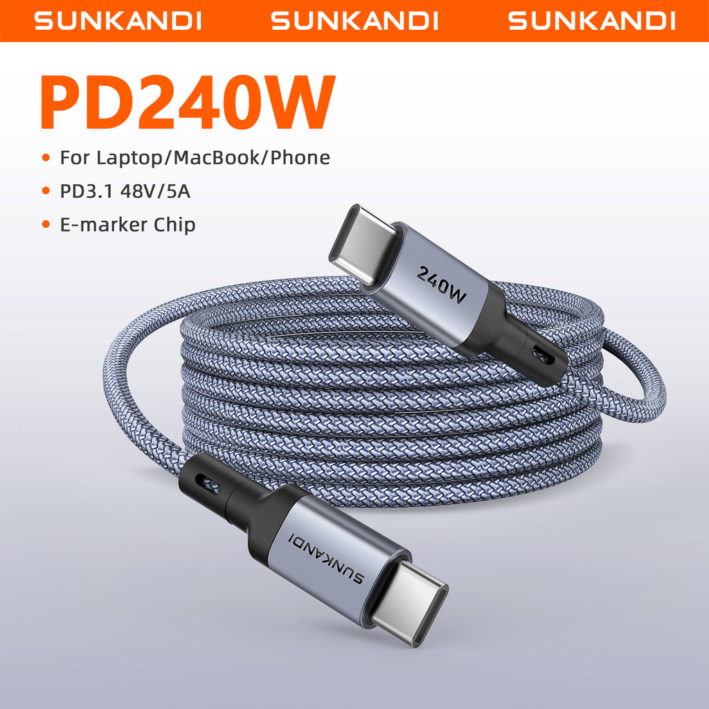 SUNKANDI PD 240W USB c Para Cabo 100W chip E-Marker Tipo-De Carregamento Rápido Inteligente iP 17 MacBook Pro Samsung Ca