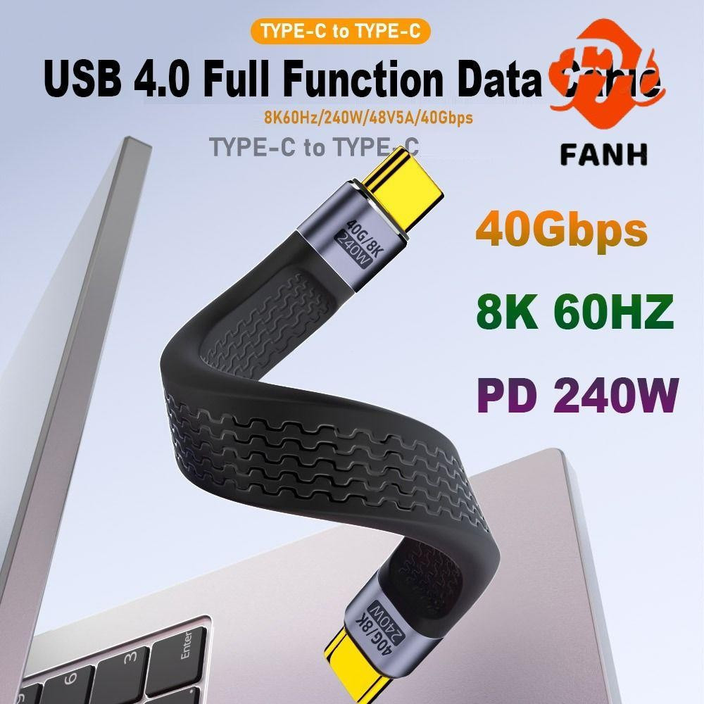 Cabo de dados FANHUI USB4.0, 8K 60HZ PD 240W USB C para Tipo C, cabo de dados flexível, equipado com chip E-Marker de 40