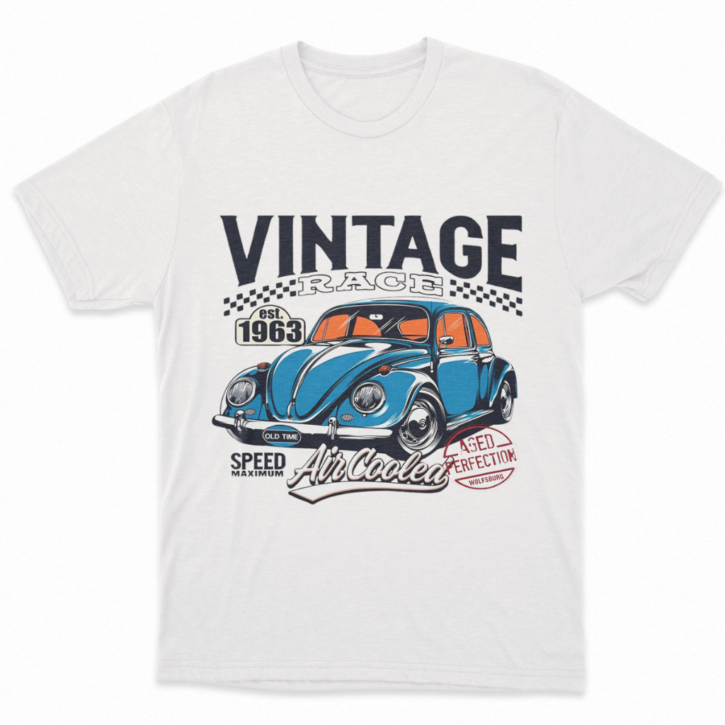 [Camiseta Premium em Algodão Puro]GXG Camiseta Carro Fusca Azul 1963 Vintage Air Cooled Speed Maximum 100% Algodão